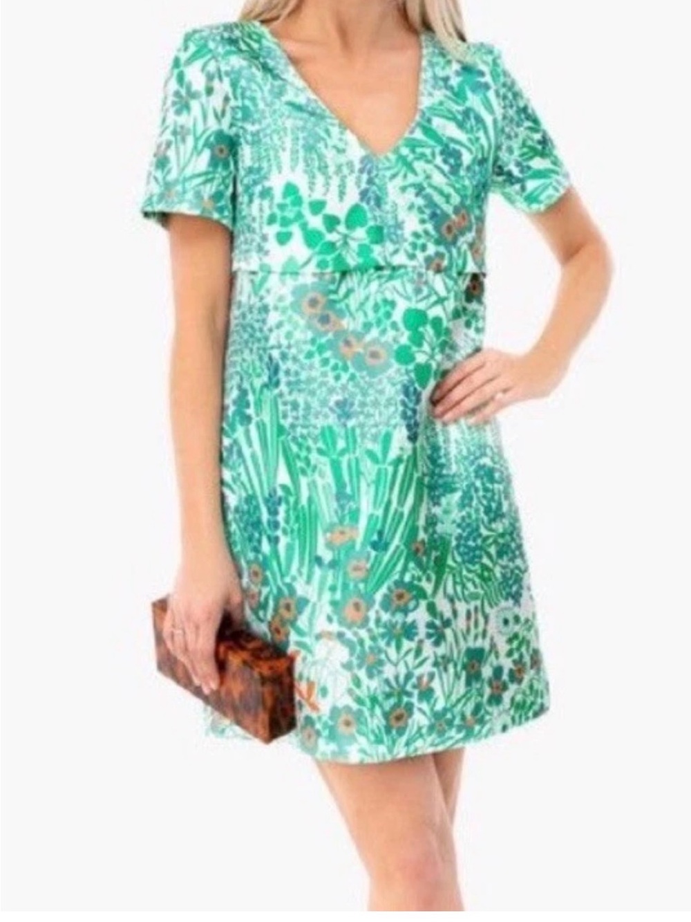 Tuckernuck Green Floral V-Neck  Dress